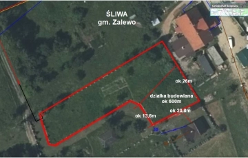 Zdjęcie główne ogłoszenia ŚLIWA, Zalewo, działka budowlana, fundament, ogrod
