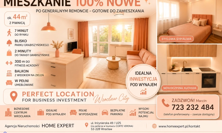 2pok, 44met, Okolice Księgowej PO REMONCIE/BALKON/PIWNICA (Wrocław) | Zdjęcie główne