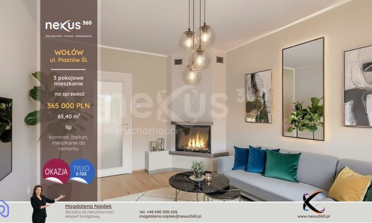 3‑pokojowe mieszkanie, balkon, kominek – Wołów | Zdjęcie główne